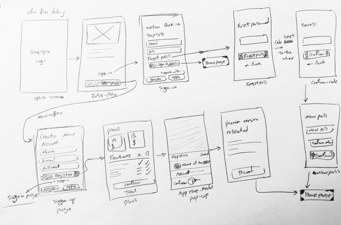 SnapCyte cell growth calculator, primary ux flow sketches